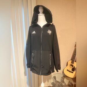 TEXAS A&M AGGIES ADIDAS TEAM WOVEN 2.0 CLIMALITE FULL ZIP HOODIE JACKET-WOMEN